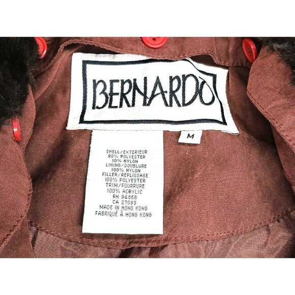 Vintage BERNARDO Faux Fur Removable Collar Quilted Coat Size M Brown - Picture 11 of 13
